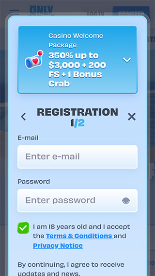 Onlyspins Casino Registration