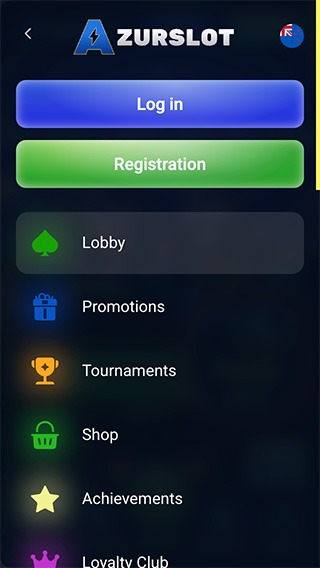 Azurslot Casino Mobile Menu