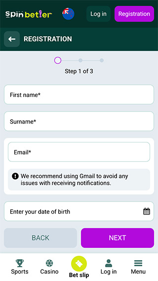 SpinBetter Casino Registration