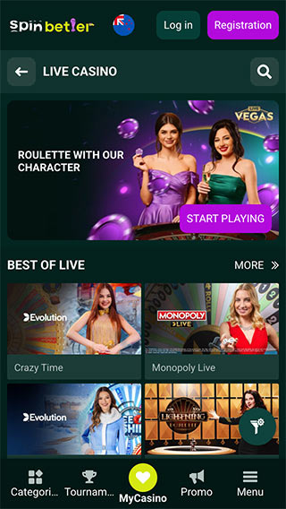 SpinBetter Live Casino Games