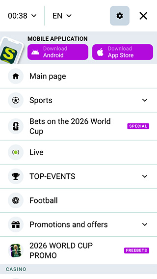 SpinBetter Sports Menu