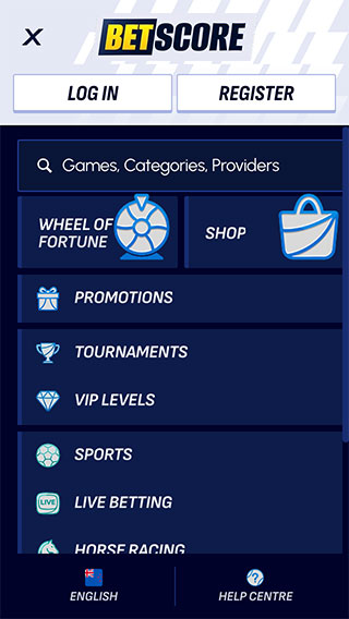 Betscore Mobile Menu